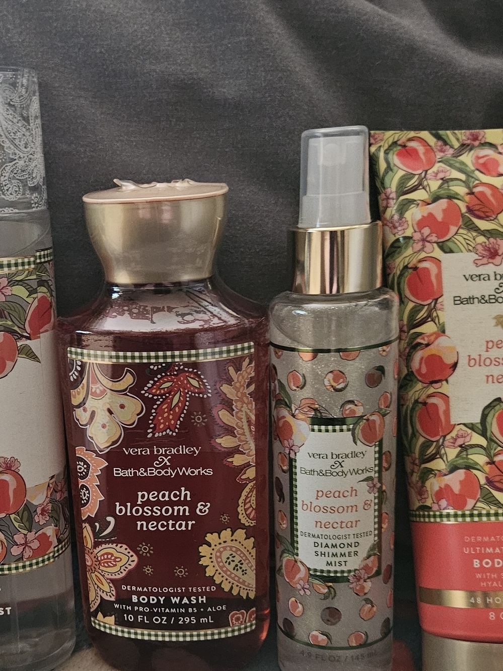 Bath & Body Works Peach Blossom & Nectar Body Wash & Diamond Mist - Peach, Gold